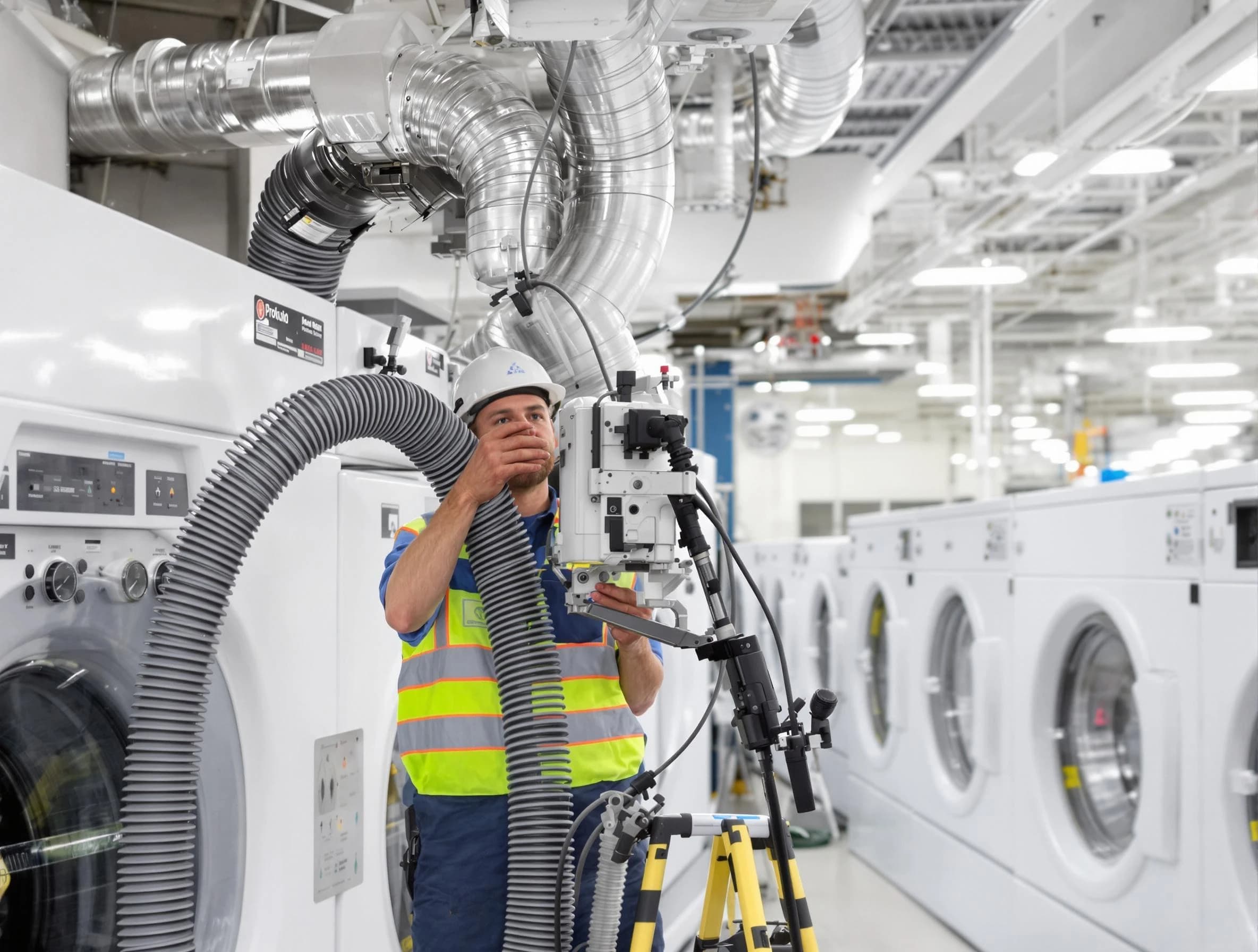 Fairfield Plantation Dryer Vent Cleaning team performing commercial-grade dryer vent cleaning at a business facility in Fairfield Plantation